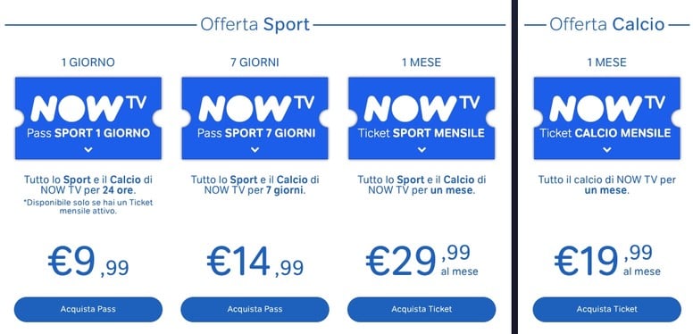 Now tv offerte pacchetti